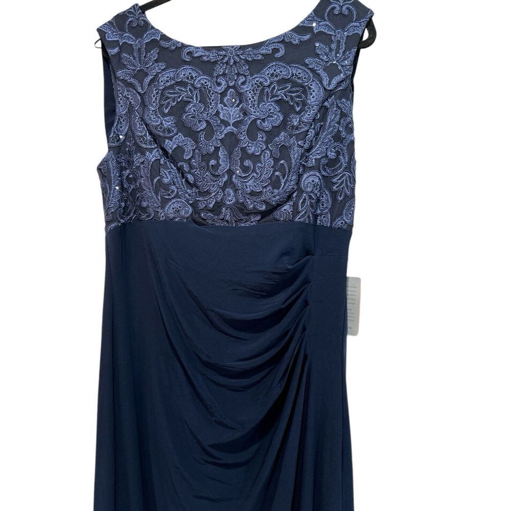 Alex Evenings Empire Lace Gown Navy Size 16 Maxi Evening Dress Drape Back NWT - Picture 3 of 6
